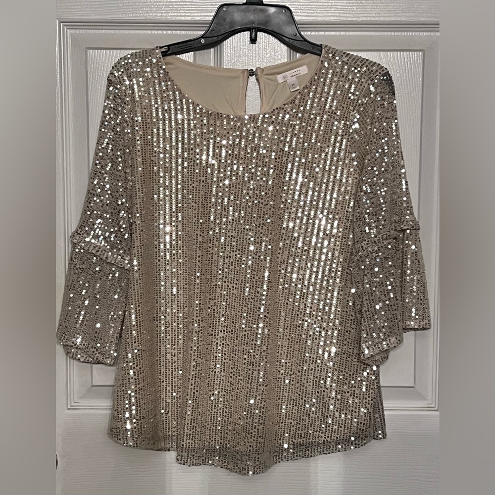 Lauren Conrad sequin blouse with nude liner.